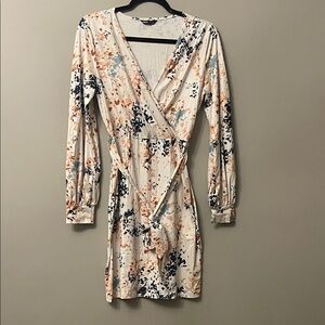 SHEIN Cream Wrap Dress with Navy & Rust Abstract Print